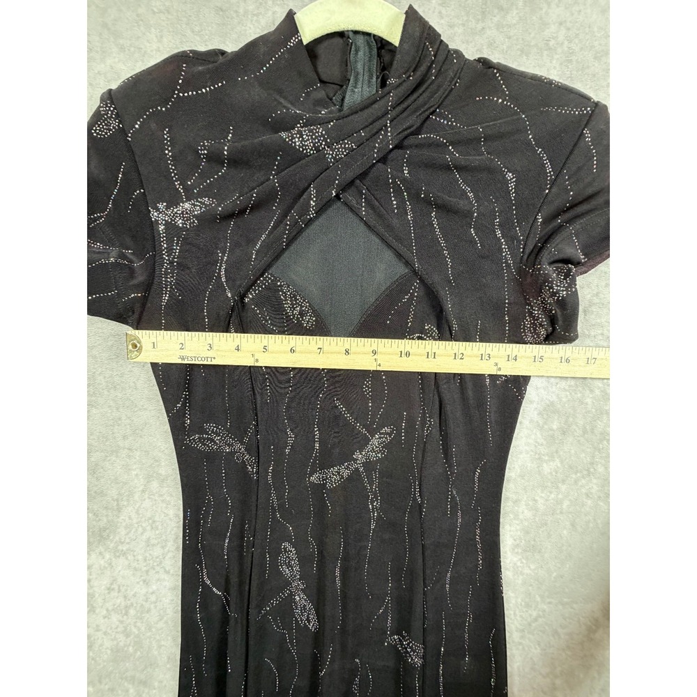 Night Way Collections Vintage Womens Size 6 Gown Black Dragonfly Glitter Mesh - Picture 7 of 11